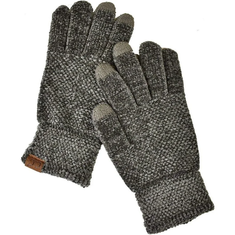 Women's Dark Olive Winter Warm Eco-friendly Chenille Touchscreen Texting Gloves